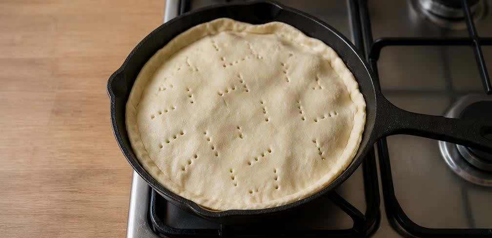 Französische Tarte Tatin mit karamellisierten Apfelvierteln – Zubereitung Schritt für Schritt – Blätterteig auflegen