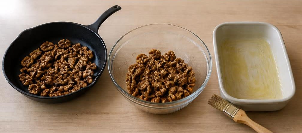Baklava mit ganzen Walnüssen – Zubereitung Schritt für Schritt – Walnüsse rösten und würzen
