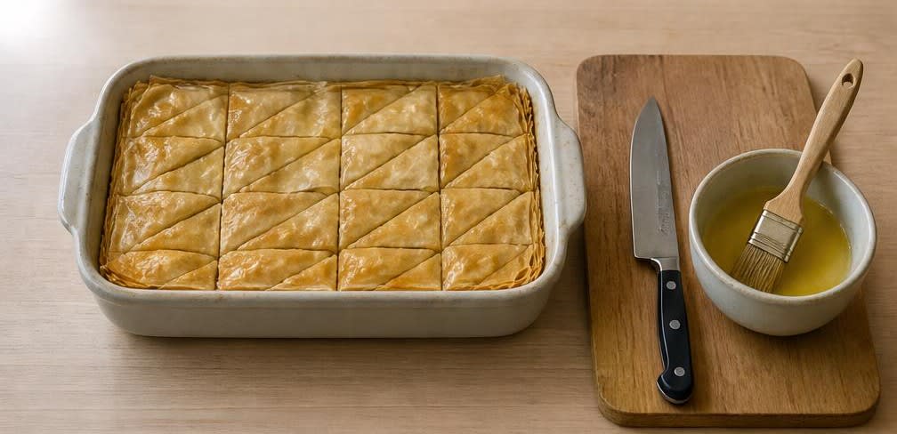 Baklava mit ganzen Walnüssen – Zubereitung Schritt für Schritt – Baklava schneiden