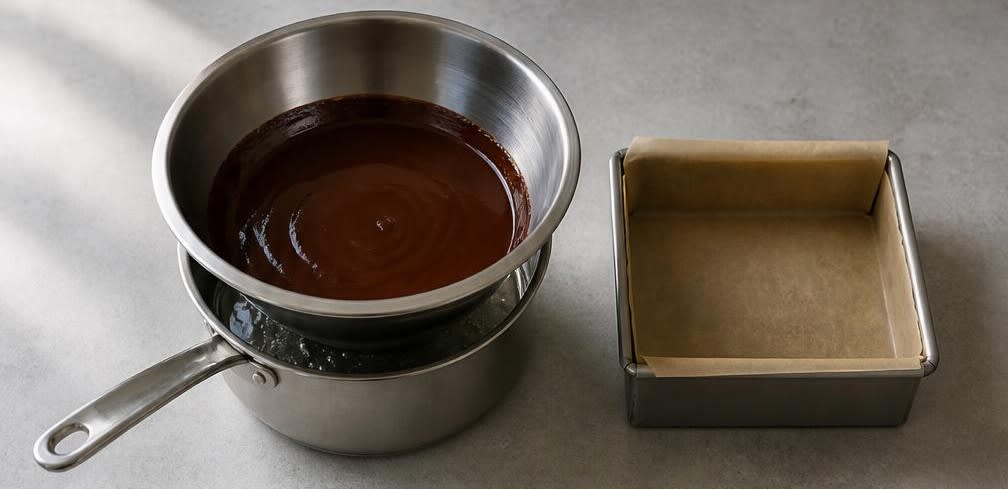 Saftige Fudge-Brownies aus dunkler Schokolade – Zubereitung Schritt für Schritt – Schokolade schmelzen