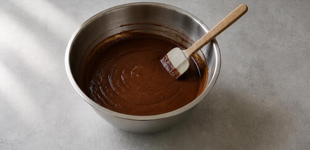 Saftige Fudge-Brownies aus dunkler Schokolade – Zubereitung Schritt für Schritt – Schokoladenmischung einrühren