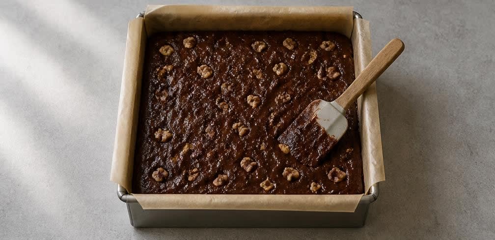 Saftige Fudge-Brownies aus dunkler Schokolade – Zubereitung Schritt für Schritt – Walnüsse einarbeiten und füllen