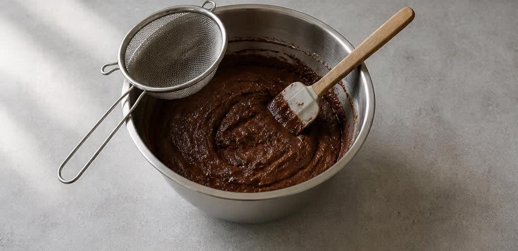 Saftige Fudge-Brownies aus dunkler Schokolade – Zubereitung Schritt für Schritt – Trockene Zutaten unterheben