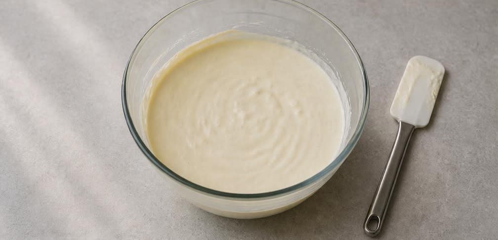 New York Cheesecake ohne Verdickungsmittel – Zubereitung Schritt für Schritt – Eier und Sahne einrühren