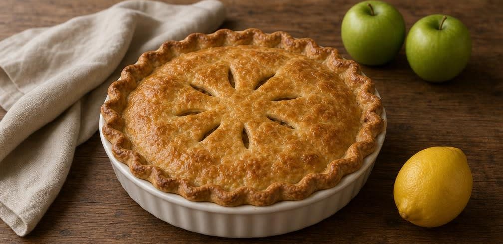 Klassischer American Apple Pie mit saftigen Apfelscheiben – Zubereitung Schritt für Schritt – Anrichten