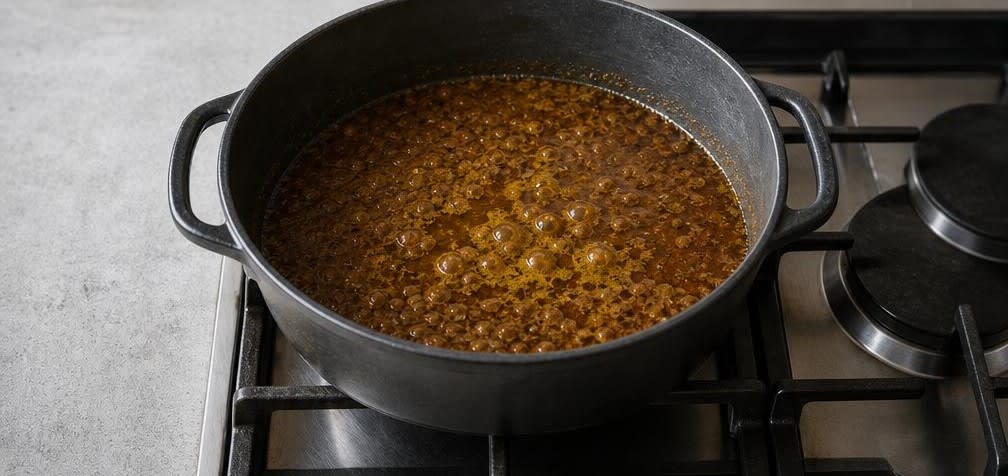 Persisches Fesenjan mit Hähnchen in Walnuss-Granatapfelsoße – Zubereitung Schritt für Schritt – Soße einkochen