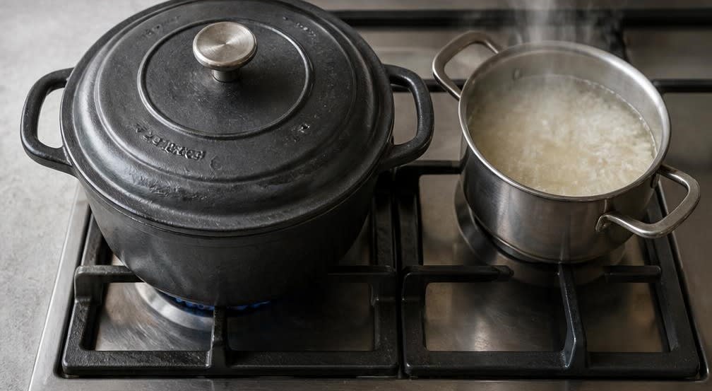 Persisches Fesenjan mit Hähnchen in Walnuss-Granatapfelsoße – Zubereitung Schritt für Schritt – Fesenjan köcheln & Reis garen