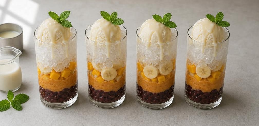 Halo-Halo mit frischen Früchten – Zubereitung Schritt für Schritt – Anrichten