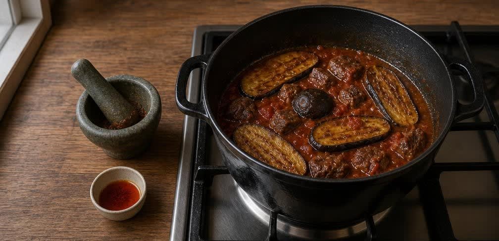 Khoresht Bademjan mit Rindfleisch – Zubereitung Schritt für Schritt – Eintopf vollenden