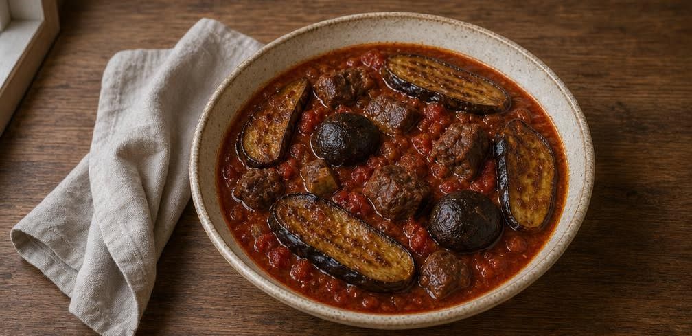 Khoresht Bademjan mit Rindfleisch – Zubereitung Schritt für Schritt – Anrichten