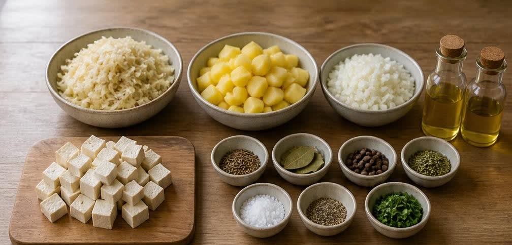 Herzhafte Tofu-Sauerkraut-Pfanne mit Kümmelkartoffeln – Zutaten