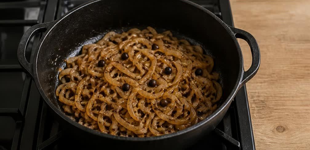 Zarte Rinderoberschale auf Schmor-Sauerkraut mit Kartoffeln – Zubereitung Schritt für Schritt – Zwiebeln und Gewürze rösten