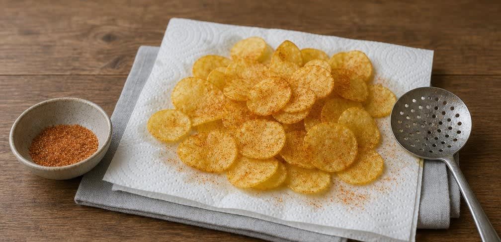 Knusprige selbstgemachte Kartoffelchips – Zubereitung Schritt für Schritt – Chips abtropfen und würzen