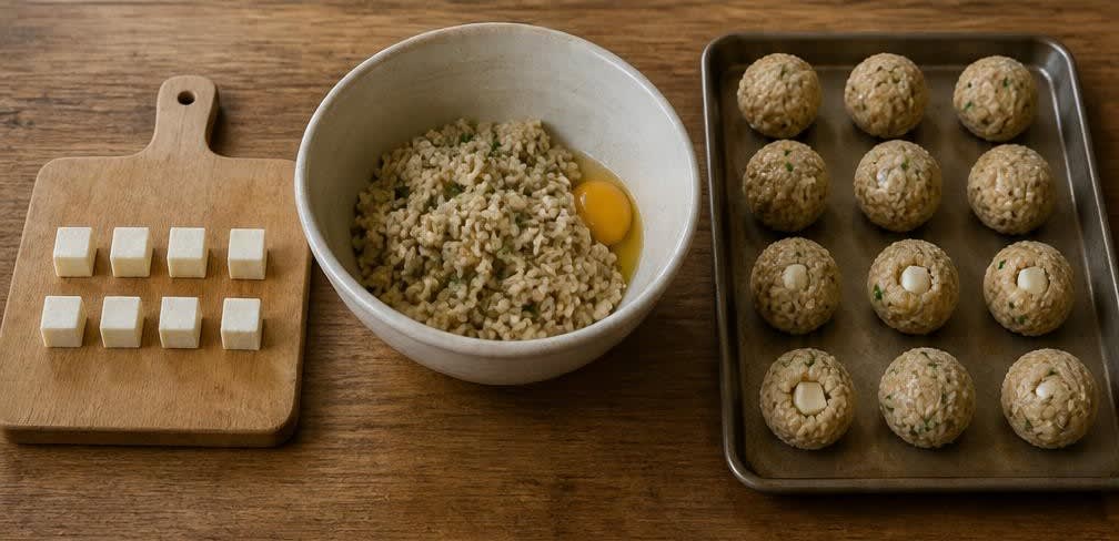 Knusprige Arancini aus unpoliertem Vollkornreis mit Mozzarella – Zubereitung Schritt für Schritt – Arancini formen