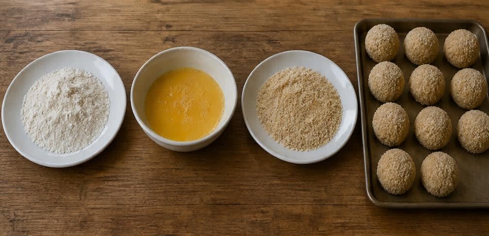 Knusprige Arancini aus unpoliertem Vollkornreis mit Mozzarella – Zubereitung Schritt für Schritt – Arancini panieren