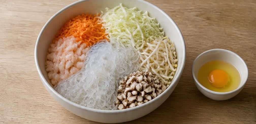 Knusprige vietnamesische Frühlingsrollen (Nem Rán) – Zubereitung Schritt für Schritt – Füllung mischen