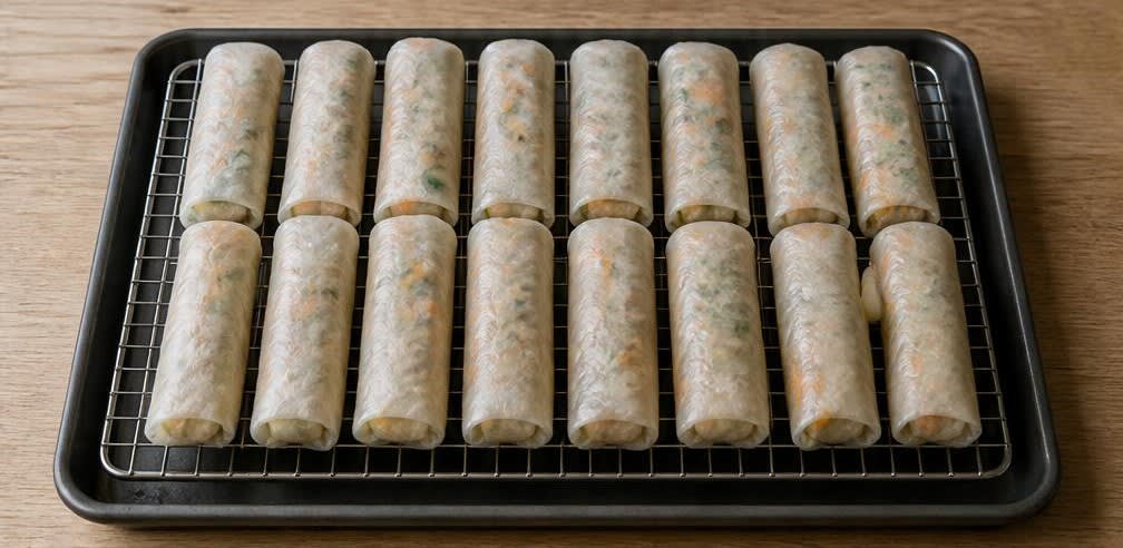 Knusprige vietnamesische Frühlingsrollen (Nem Rán) – Zubereitung Schritt für Schritt – Frühlingsrollen trocknen