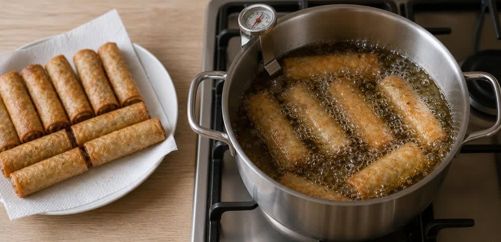 Knusprige vietnamesische Frühlingsrollen (Nem Rán) – Zubereitung Schritt für Schritt – Frühlingsrollen frittieren