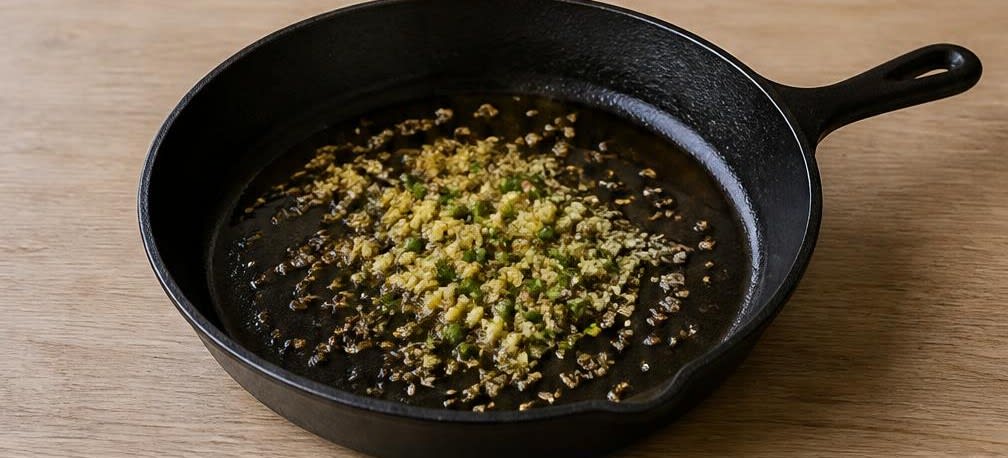 Samosas mit eingeweichten Linsen & Kartoffeln – Zubereitung Schritt für Schritt – Gewürze anbraten