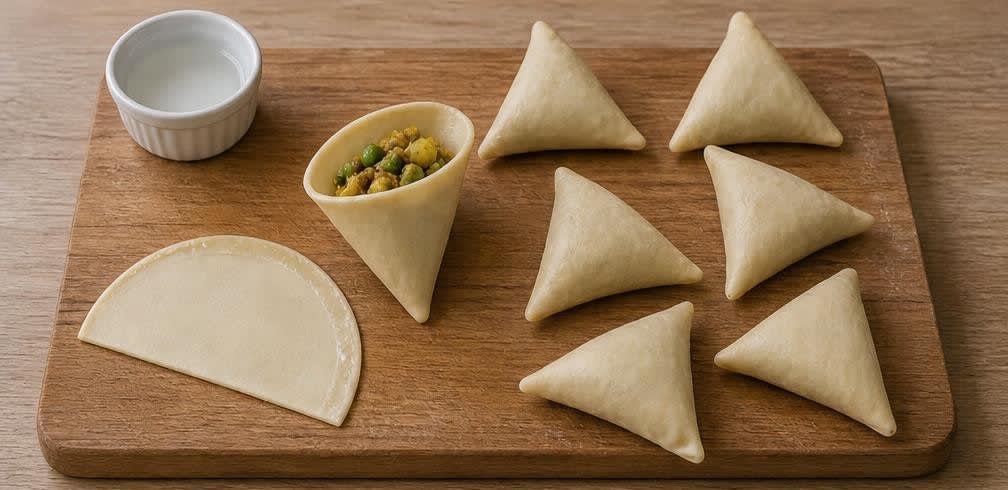 Samosas mit eingeweichten Linsen & Kartoffeln – Zubereitung Schritt für Schritt – Samosas füllen