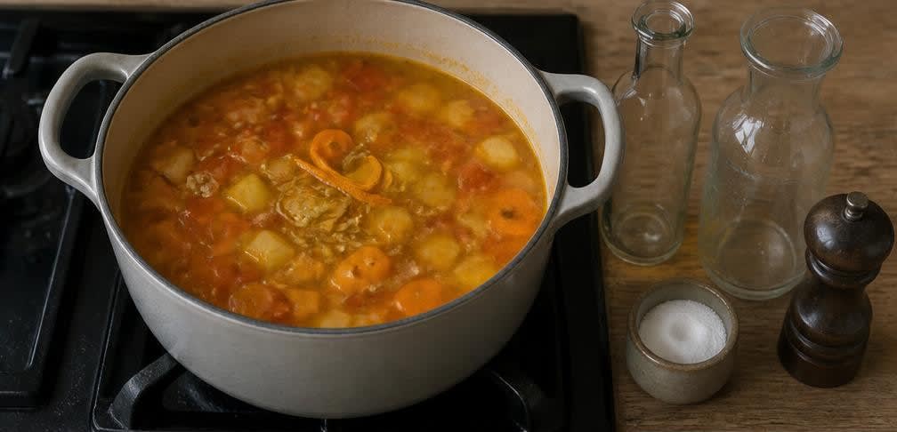 Südfranzösische Bouillabaisse mit cremig-emulgierter Rouille – Zubereitung Schritt für Schritt – Suppe köcheln & abschmecken