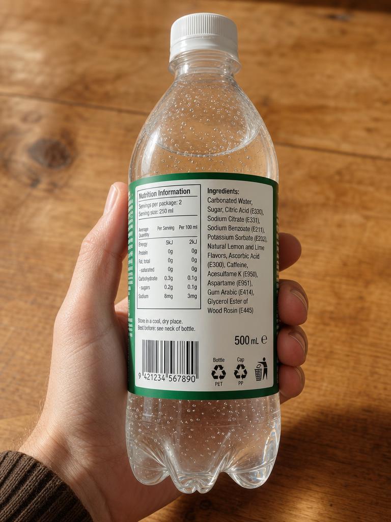 Getränkeflasche mit lesbarer Zutatenliste auf dem Etikett