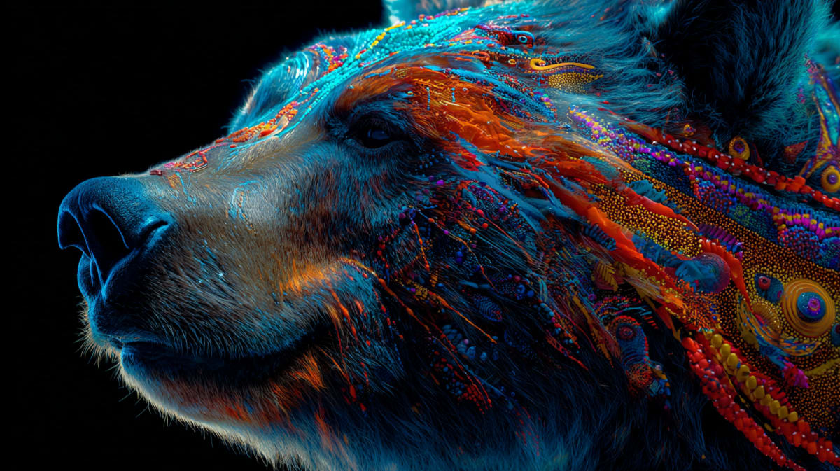 Imagem mística surreal de um urso simbolizando um hábito mental forte na interpretação de sonhos LUM