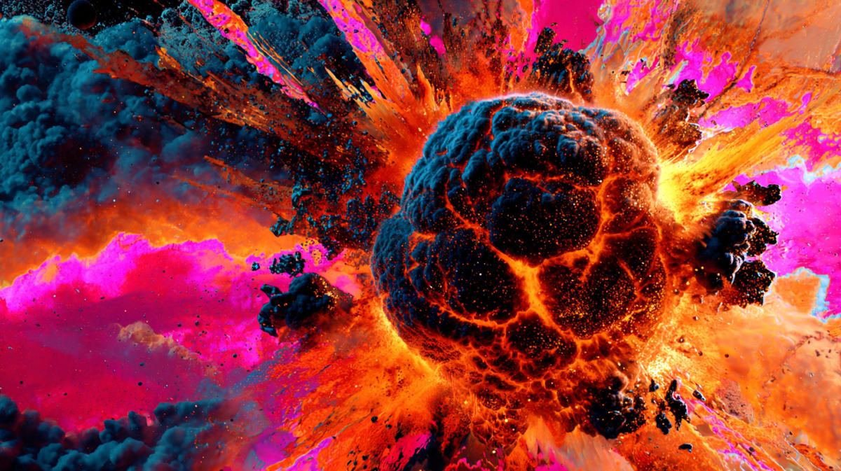 A brilliant radial burst of orange and magenta light exploding against a dark sky - fireworks in dreams meaning