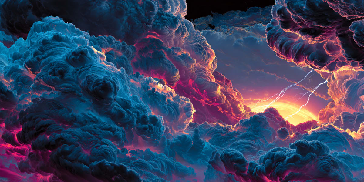 Towering storm clouds lit magenta and gold with lightning breaking through - air in dreams meaning