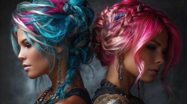 Flowing long hair rendered in mystical hyper-surrealism, bright strands spiraling into cosmic light