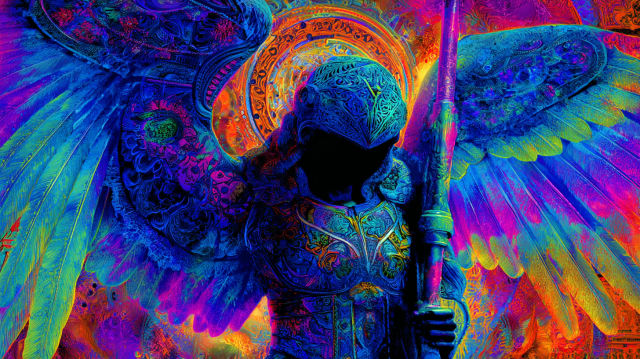 Angel dream symbol — higher self spiritual guidance in mystical hyper-surrealism style