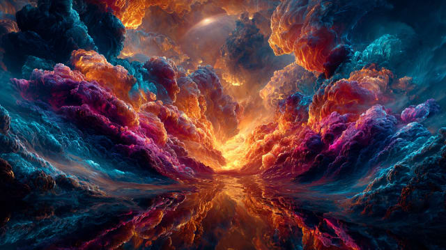 Nueva luz emergiendo entre vastas nubes luminosas, símbolo de una cualidad recién nacida del ser en el Universal Language of Mind