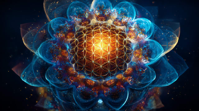 Flower of Life sacred geometry pattern�blueprint of existence held by the receptive superconscious mind