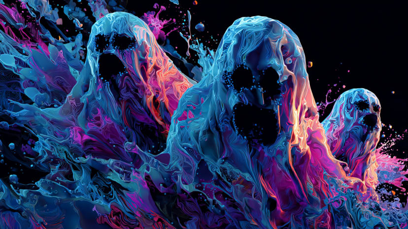 Surreal mystical depiction of ghosts and phantoms in a dream, symbolizing an unfinished part of the self in the Universal Language of the Mind