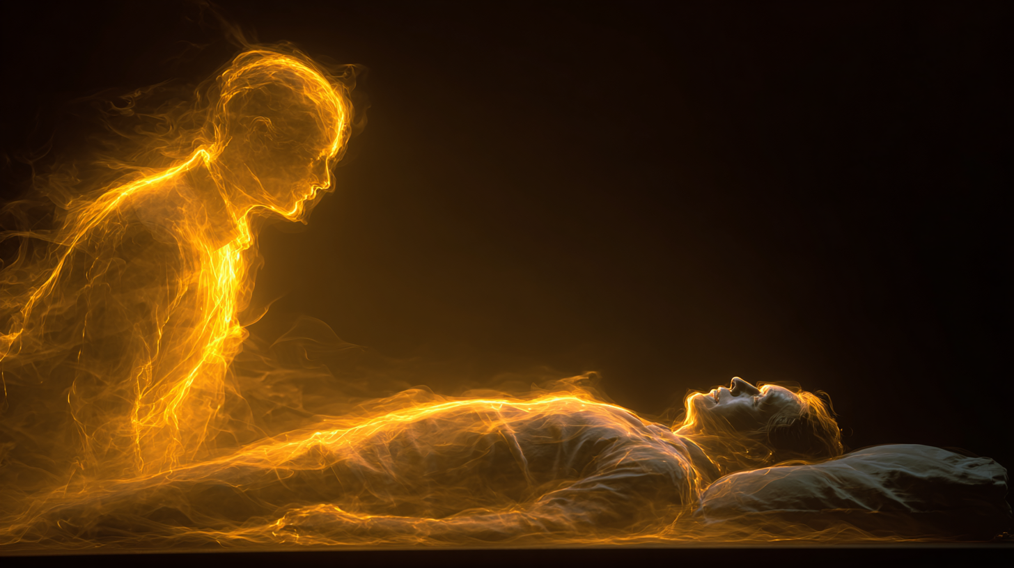 Silver cord connecting astral body to physical body during projection representing safety of return