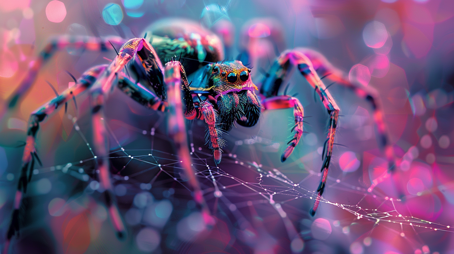 A spider on a delicate web in a shadowed corner, symbolizing a small hidden mental habit in the Universal Language of Mind