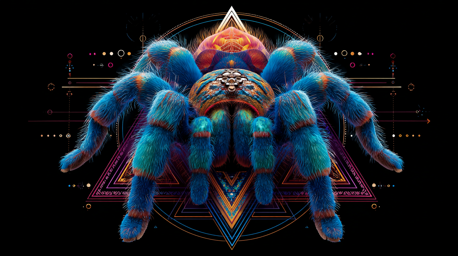 A surrealist mystical spider weaving a luminous web inside the dream-mind, representing a small mental habit