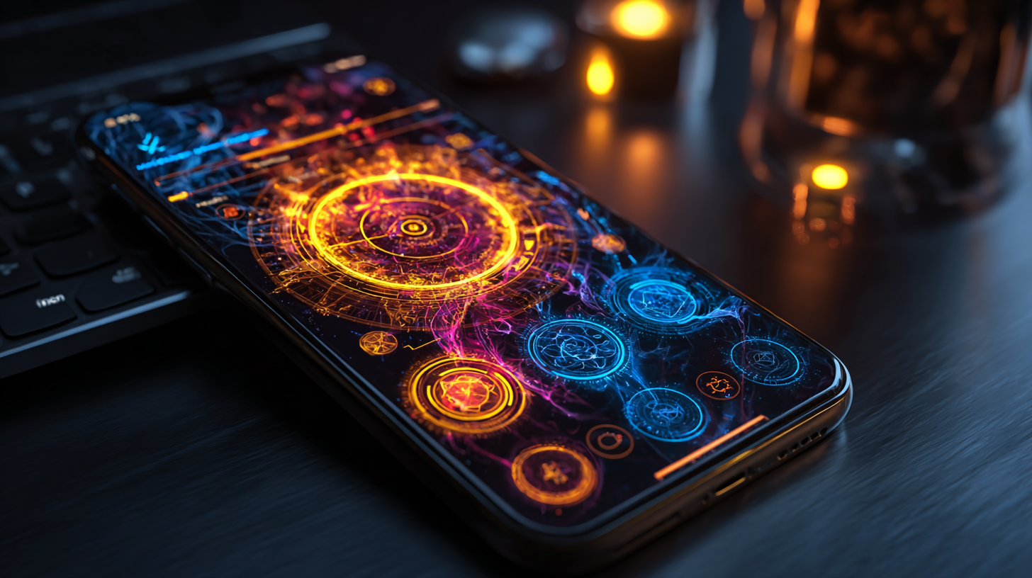 Phone on a desk showing a dream journal app with a mandala interface - Universal Language of Mind
