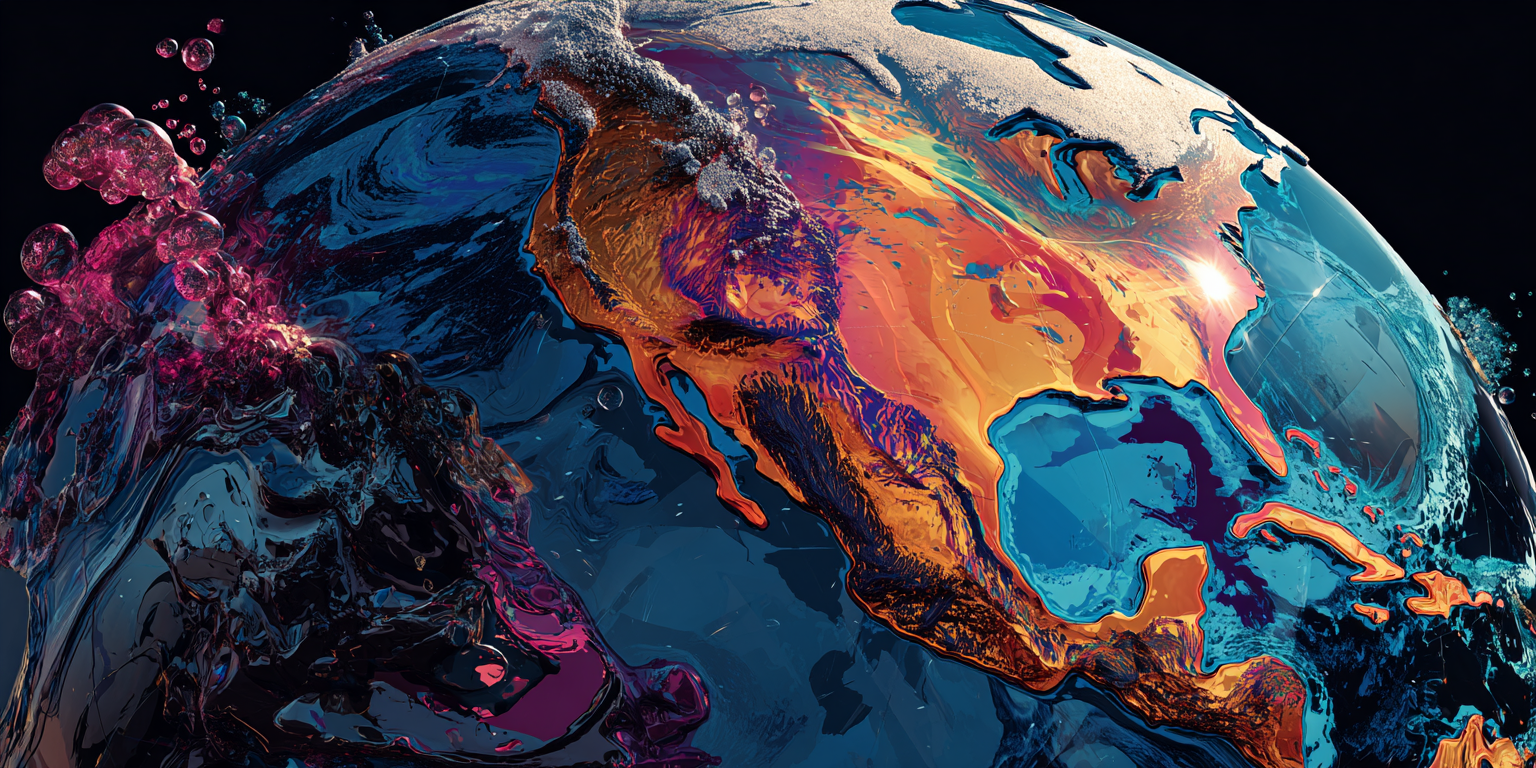 Marbled blue and orange planet turning against black space, the Universal Language of Mind symbol for a foundational understanding