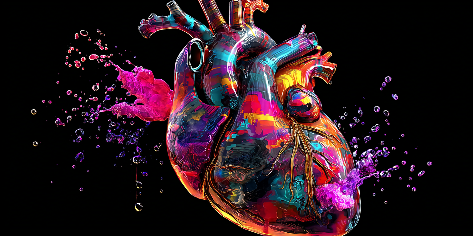 Un corazón anatómico de colores vivos sobre negro, que ilustra la responsabilidad como la cualidad que un ex viene a nombrar en un sueño