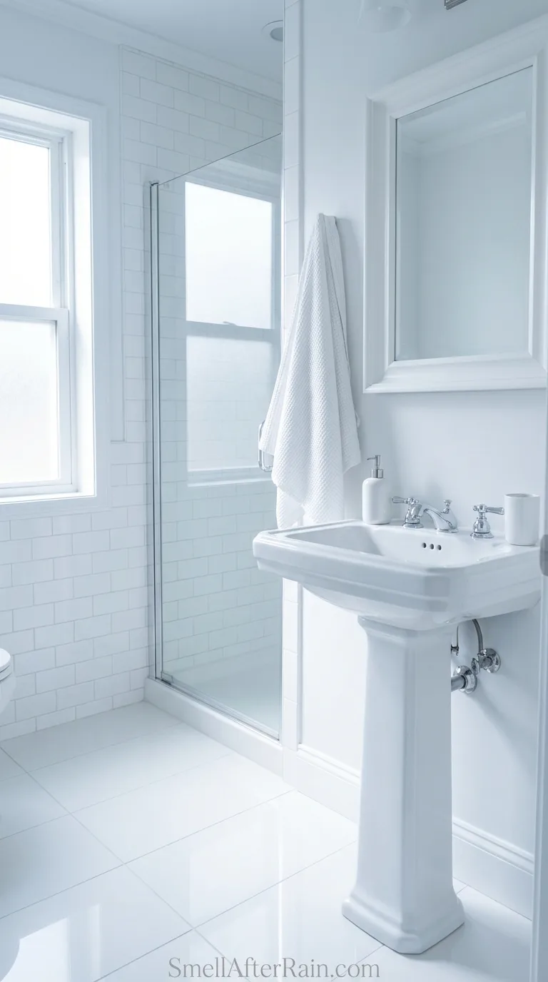 Warm-toned cute bathroom decor contrasting a sterile white room.