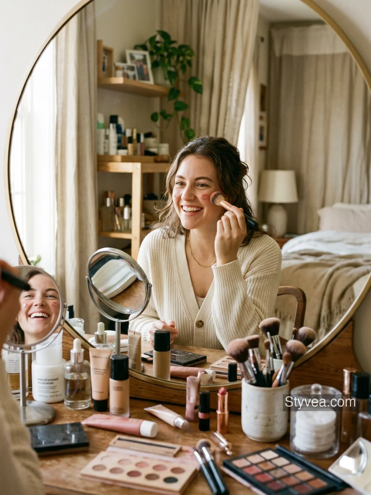 beauty community — woman enjoying her makeup routine with confidence