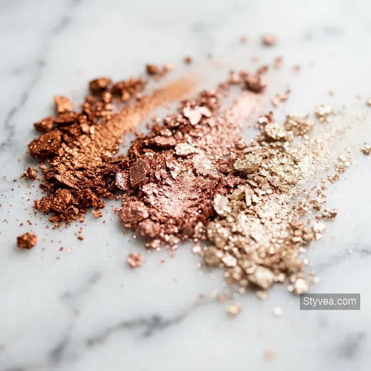 crushed eyeshadow pigments in warm copper and rose gold tones