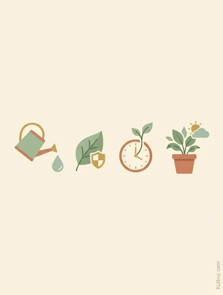 Four scoring categories for ranking easy vegetables shown as icons — watering can, shield, clock, and flexible plant in different conditions Four scoring categories for ranking easy vegetables shown as icons — watering can, shield, clock, and flexible plant in different conditions