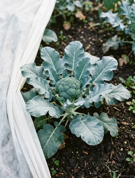 Broccoli plant with a tight blue-green head forming in the center surrounded by large waxy leaves