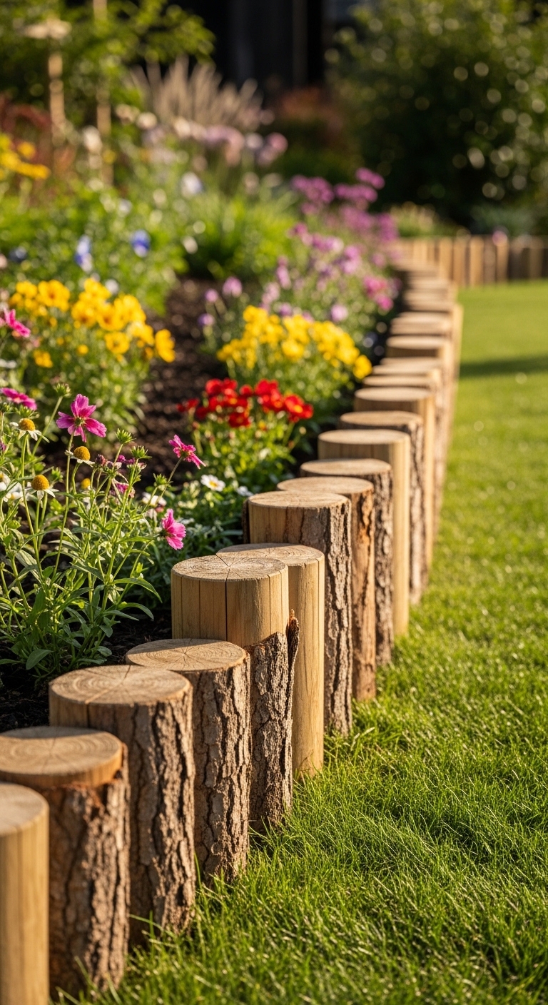 11. Charming Wooden Log Edging