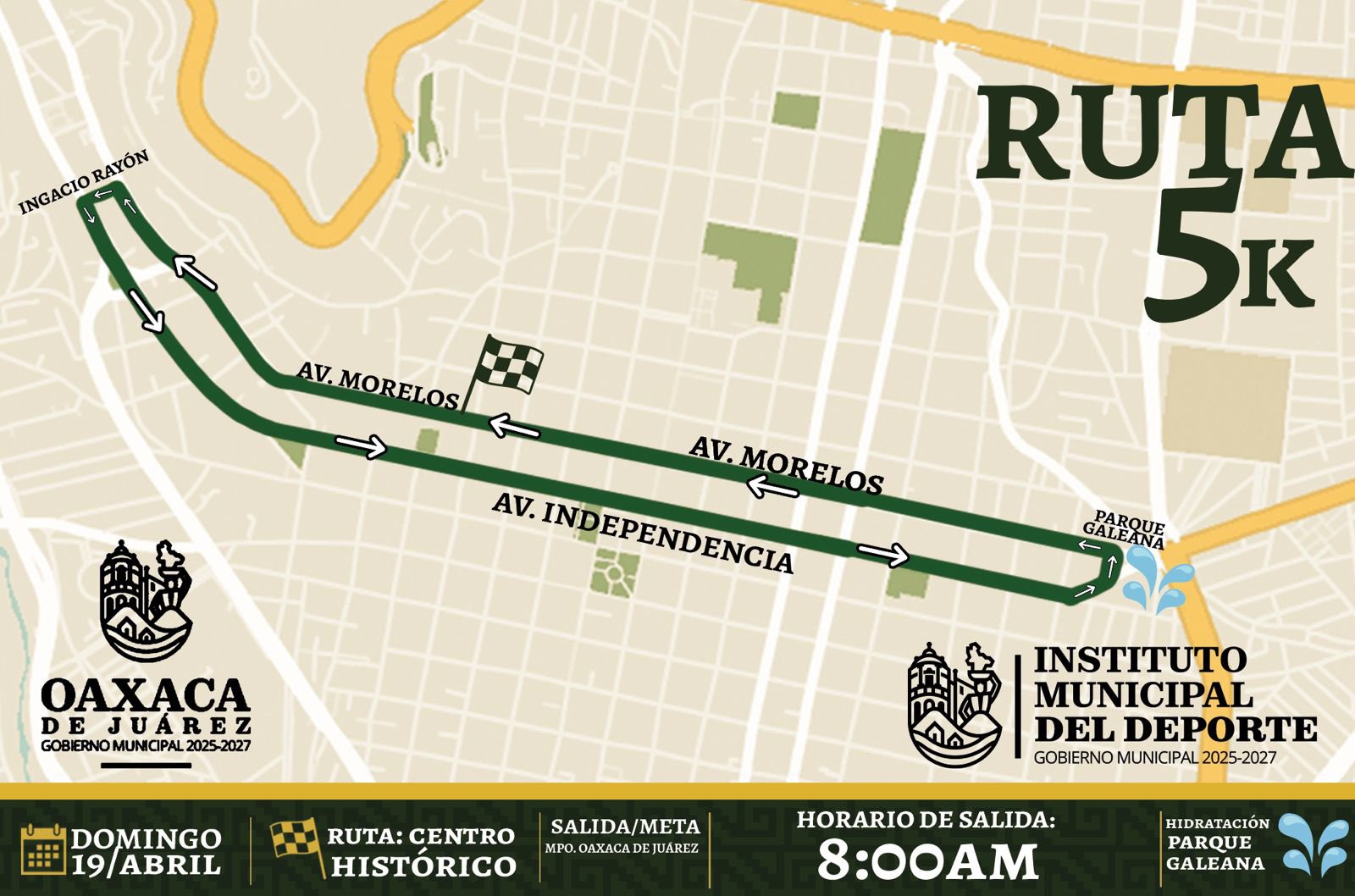 Mapa Oficial de la Ruta 5K - Circuito rápido por Av. Independencia y Parque Galeana