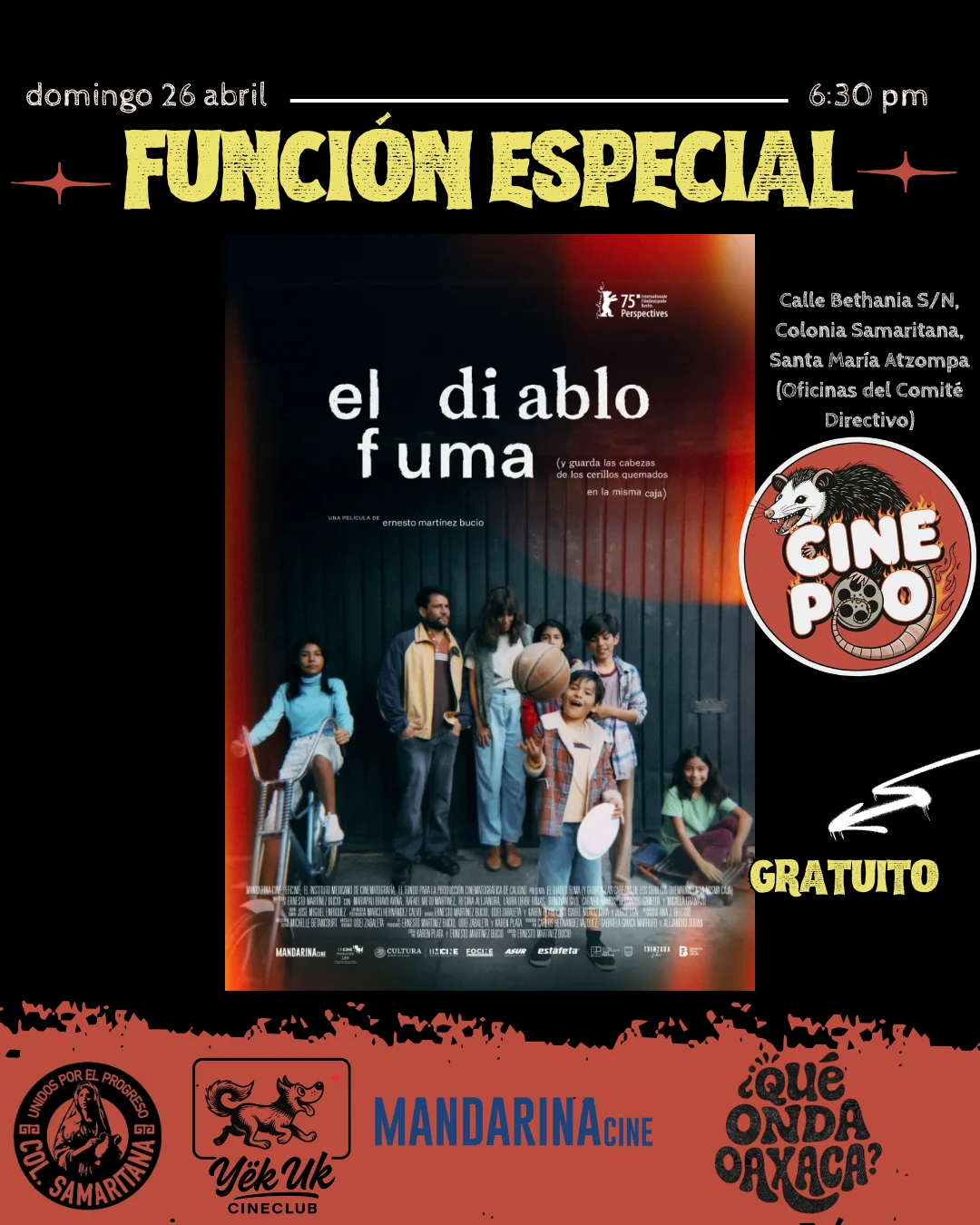 Flyer de la función de El diablo fuma en Atzompa