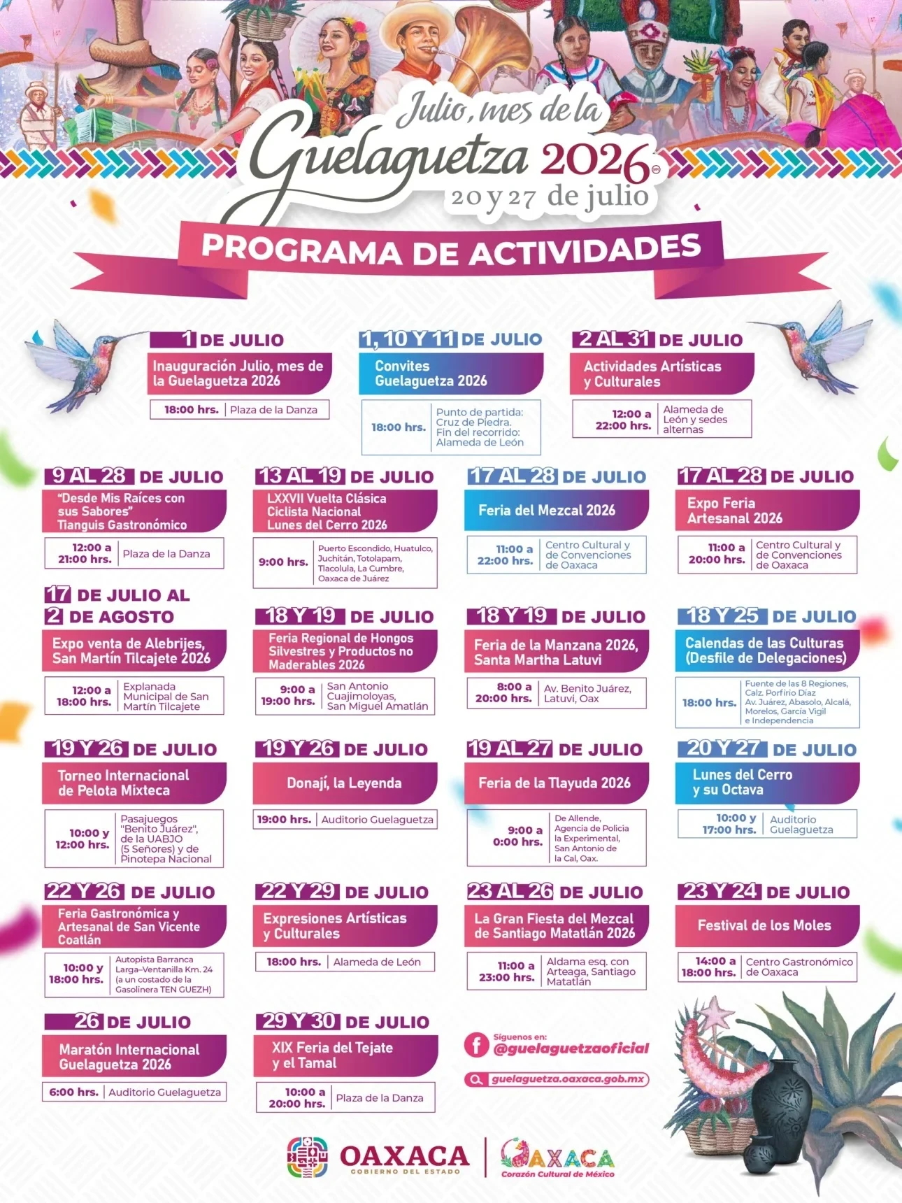 Official Guelaguetza 2026 Activities Program. Photo: State Government Official Guelaguetza 2026 Activities Program. Photo: State Government