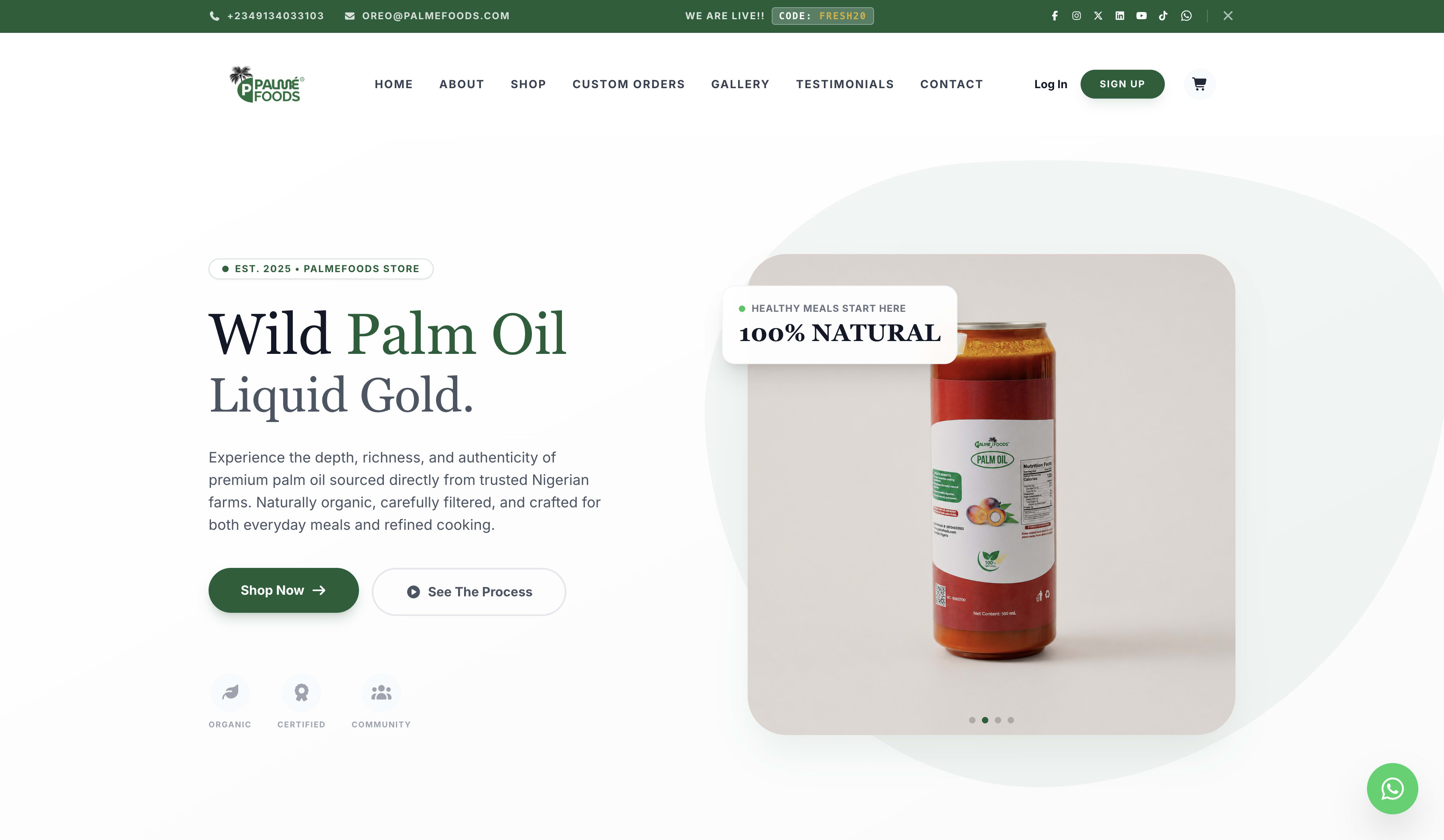 PalmeFoods storefront and admin portal